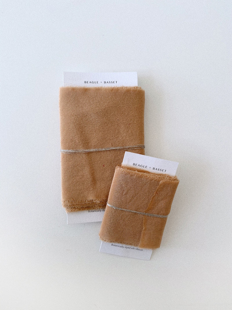Botanically dyed silk ribbon in terra-cotta
